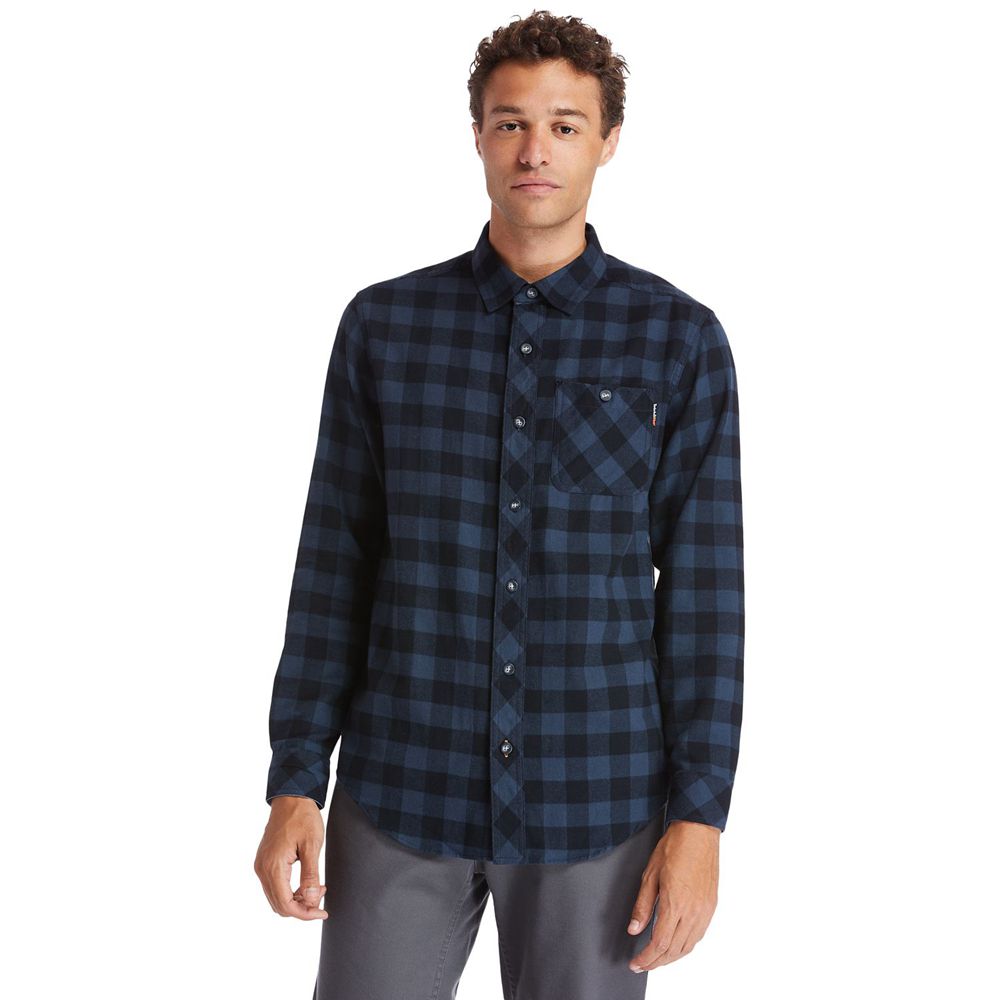 Timberland Mens Shirts PRO® Woodfort Midweight Flannel Work - Navy - India OI9386507